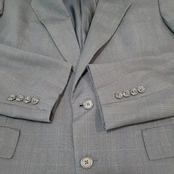 Hart Schaffner & Marx Blue Check Full Suit USA Made Jacket Size 42R Pants 34x31